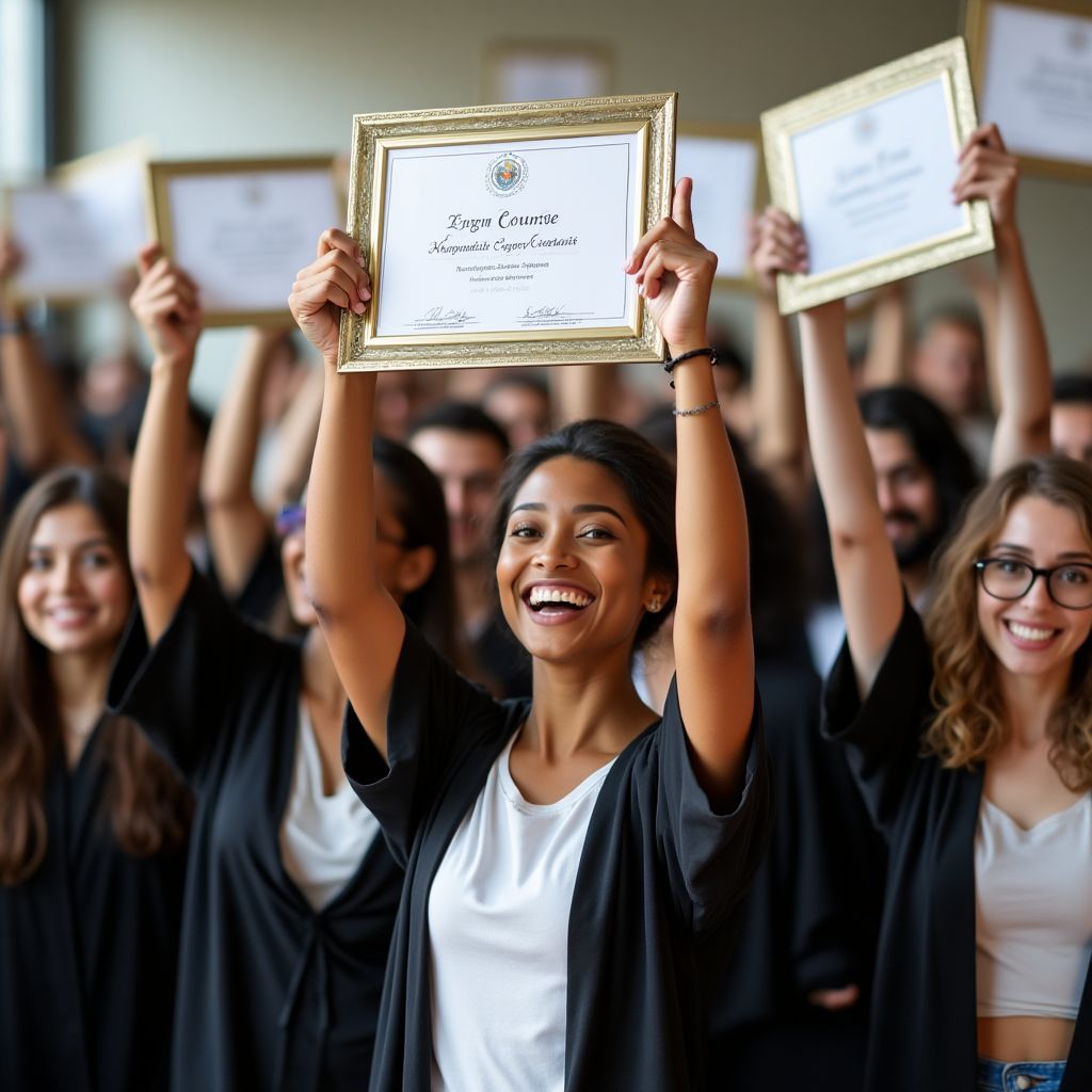 A group of graduates posing with their certificates.