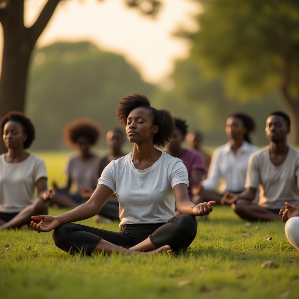 Outdoor mindfulness and meditation session.
